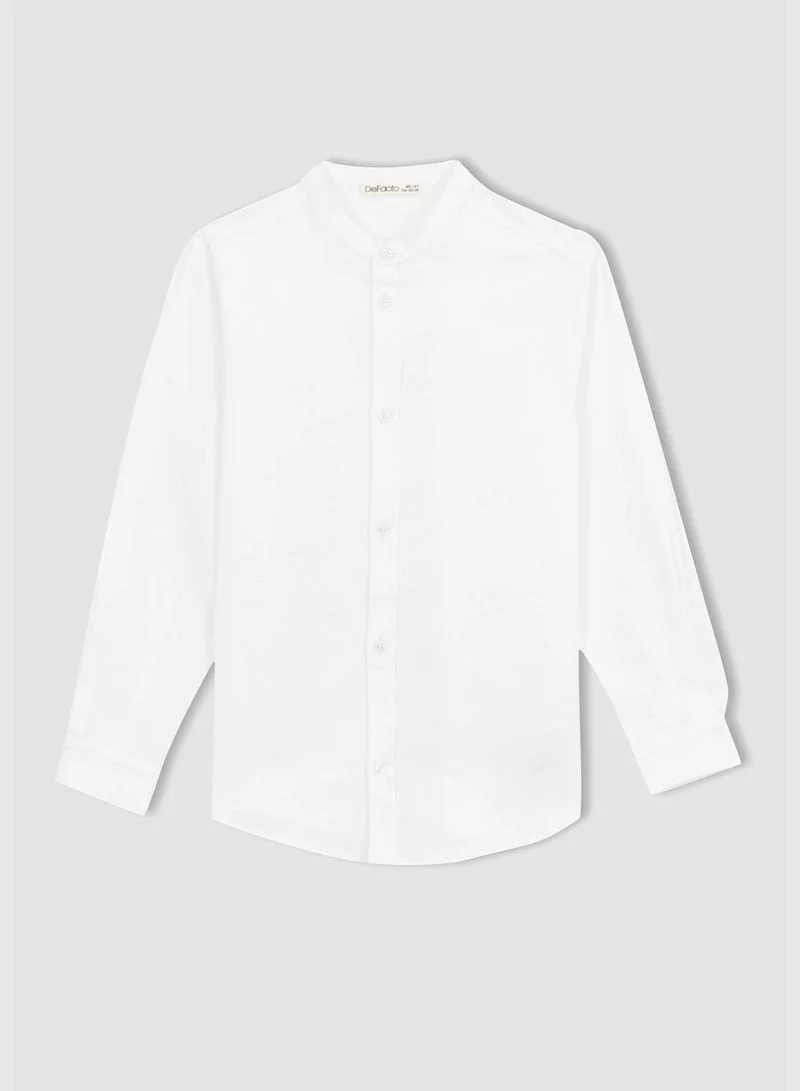 DeFacto Boy Stand- Up Collar Woven Long Sleeve Shirt