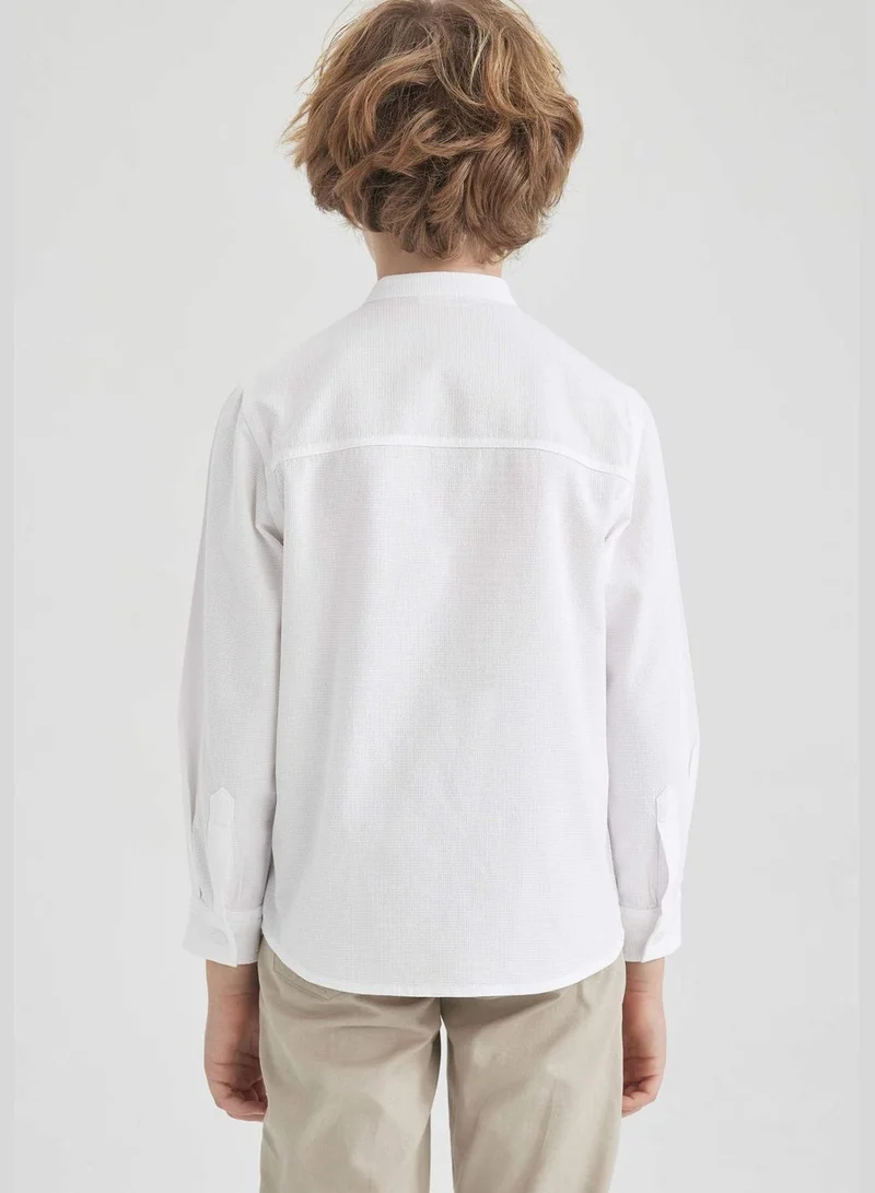 DeFacto Boy Stand- Up Collar Woven Long Sleeve Shirt