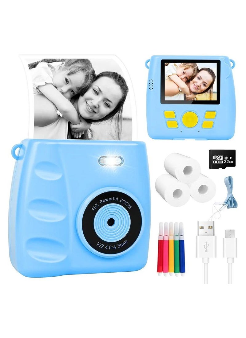 Generic Children's Camera Instant Camera 1080P 2.4 Inch Screen Digital Camera Children With 3 Rolls Of Printing Paper & 32GB Card Children's Camera With Photos Printer  - Image 2