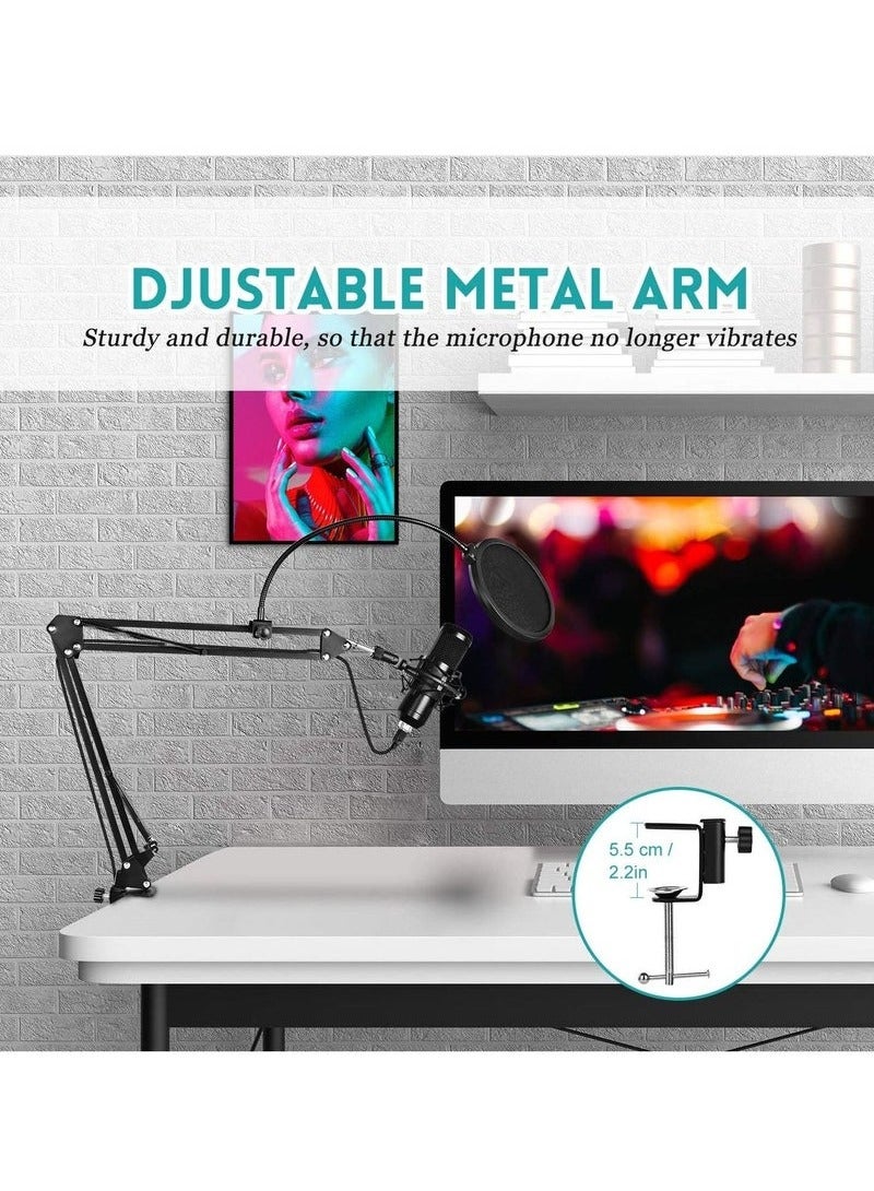 JAJEEK USB Condenser Microphone for Computer PC | 192KHZ/24BIT Professional Cardioid Microphone Kit | Adjustable Scissor Arm Stand | Shock Mount & Pop Filter for Karaoke, YouTube, Gaming Recording | High-Quality Sound  - Image 4