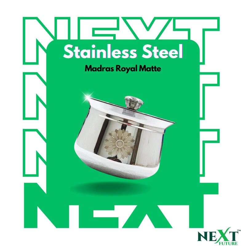 NEXT Future, Flower Laser Print, 2500ml, 20G Arcot/Dahi/Madras Stainless Steel Handi/Bartan, Highly Polished Cookware & Serveware Handi for Kitchen with Lid & Knob (2500ml) - Image 4