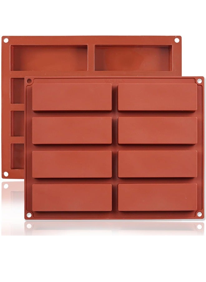 الوجبة قوالب شوكولاتة مستطيلة عميقة من السيليكون، قطعتان من قوالب الشوكولاتة السميكة المرنة ذات 8 تجاويف للبار المحشو، قالب حلوى شوكولاتة كبير لحشو بار شوكولاتة الكنافة والفستق - Image 1