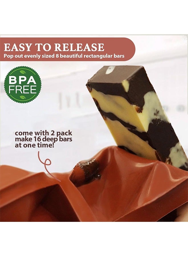 الوجبة قوالب شوكولاتة مستطيلة عميقة من السيليكون، قطعتان من قوالب الشوكولاتة السميكة المرنة ذات 8 تجاويف للبار المحشو، قالب حلوى شوكولاتة كبير لحشو بار شوكولاتة الكنافة والفستق - Image 4