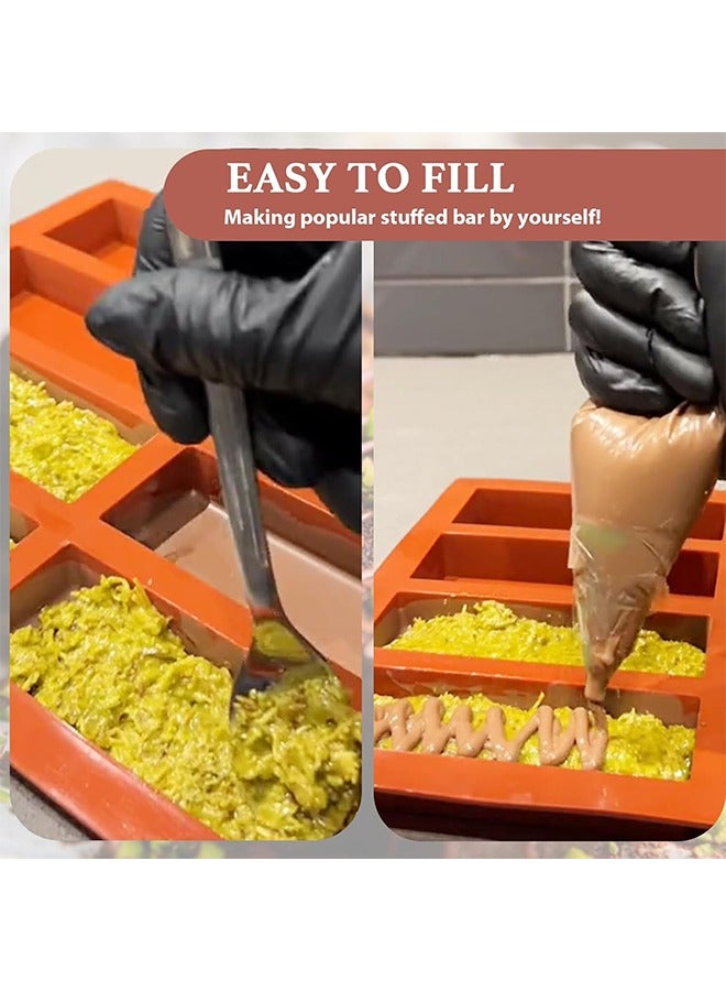 الوجبة قوالب شوكولاتة مستطيلة عميقة من السيليكون، قطعتان من قوالب الشوكولاتة السميكة المرنة ذات 8 تجاويف للبار المحشو، قالب حلوى شوكولاتة كبير لحشو بار شوكولاتة الكنافة والفستق - Image 5