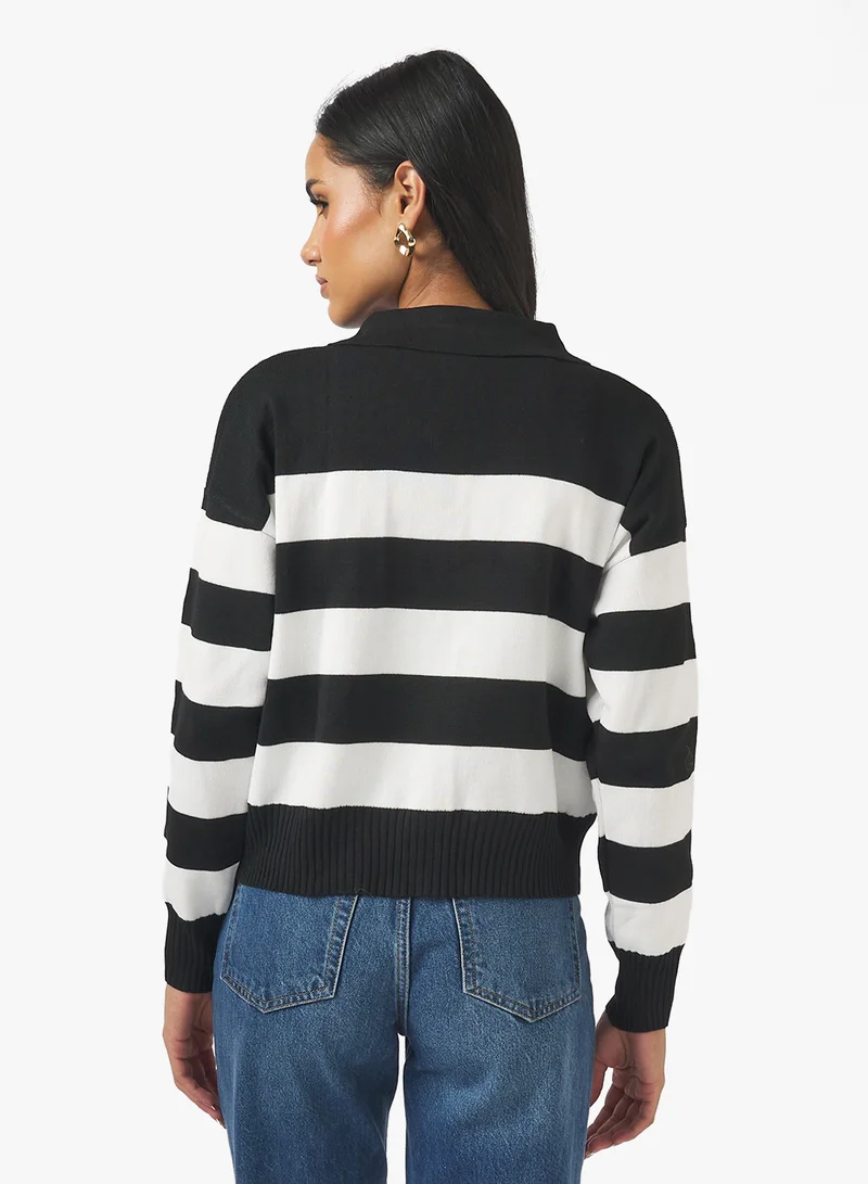 جينجر Zip Up Stripe Cardigan