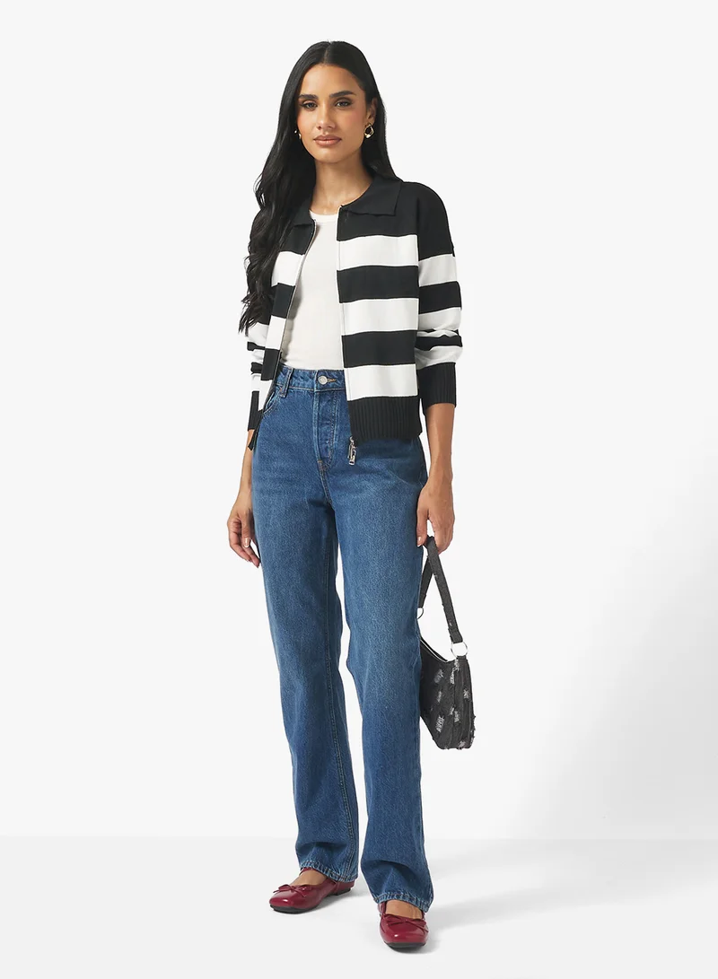 Ginger Zip Up Stripe Cardigan