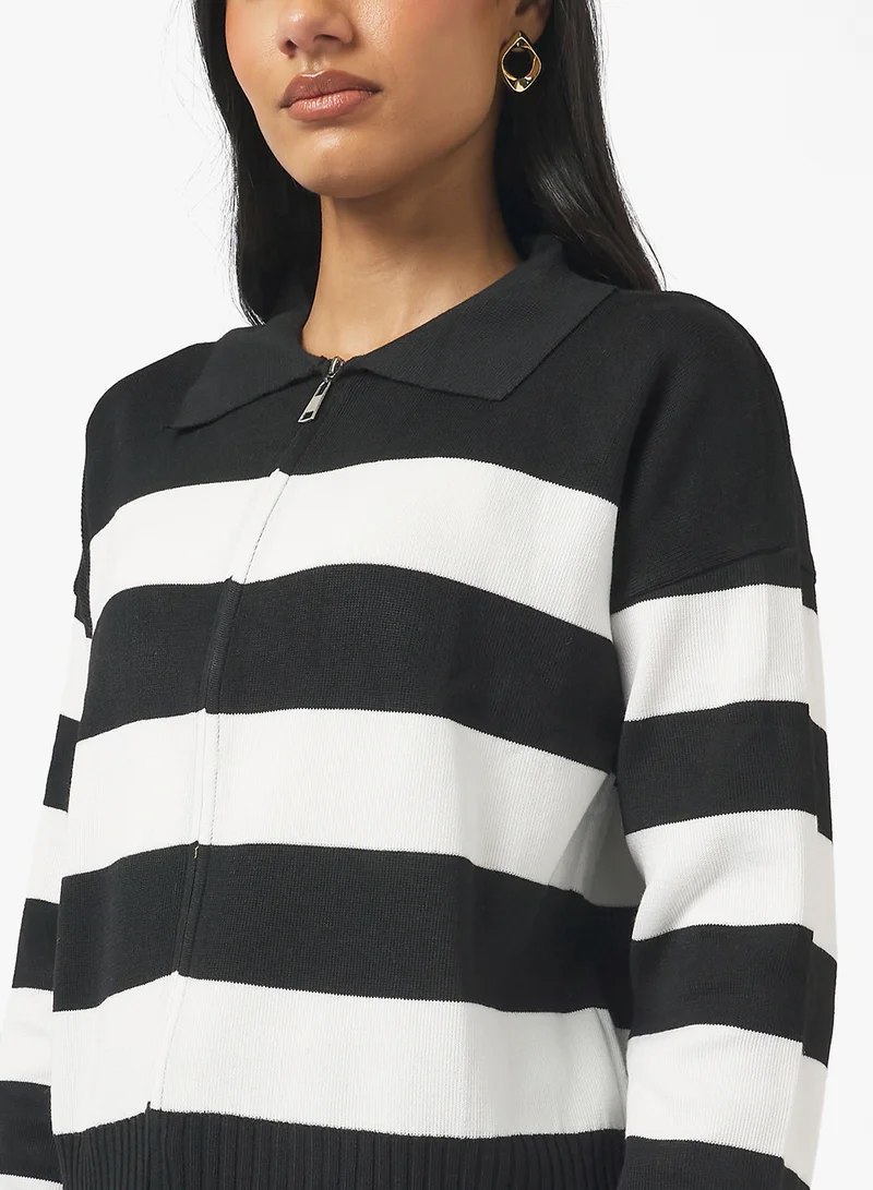 Ginger Zip Up Stripe Cardigan