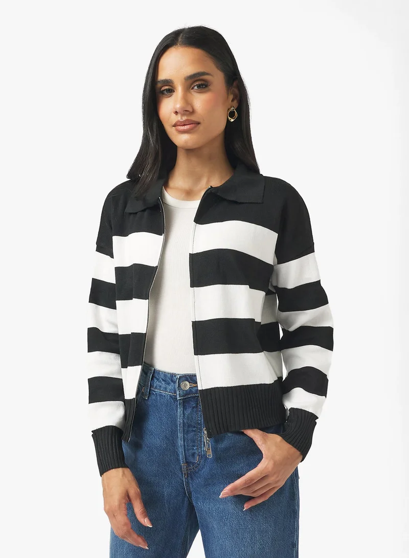 Ginger Zip Up Stripe Cardigan