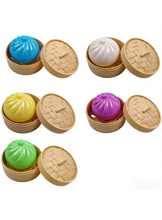 MEIEST 5-Piece Colorful Dumpling-Shaped Soft and Adorable Stress-Relieving Balls – Squeeze and Squeeze to Soothe Stress, Comes with a Steamer, Super Bouncy… - Image 1