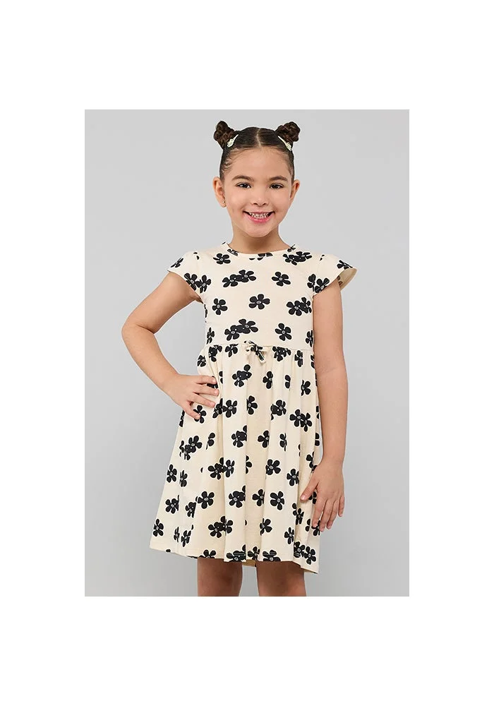 أر أند بي Floral Printed Dress with Crew Neck and Cap Sleeves