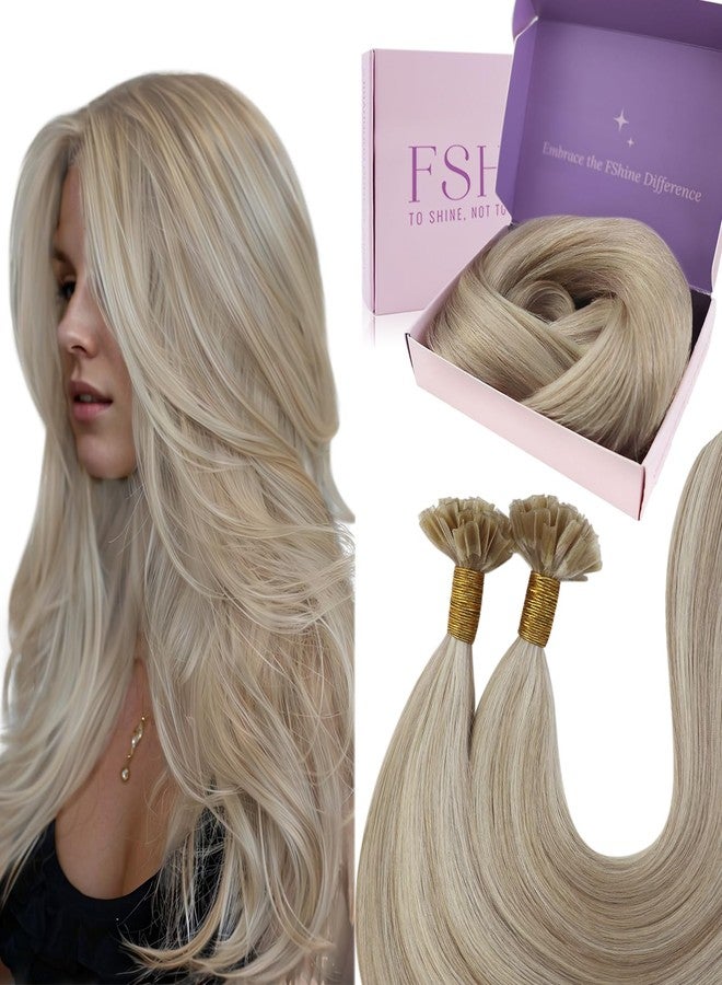Fshine Keratin Hair Extensions Human Hair Fusion Hair Extensions Color Ash Blonde Mixed with Bleach Blond 22 inch U Tip Hair Extensions Human Hair Highlight Remy Human Hair 50g/50s - Image 1
