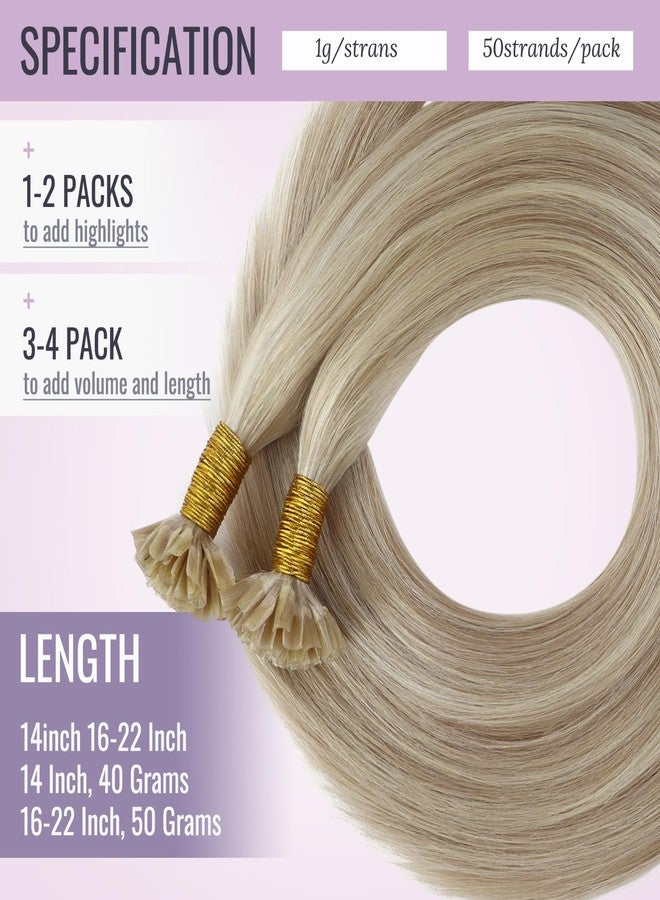 Fshine Keratin Hair Extensions Human Hair Fusion Hair Extensions Color Ash Blonde Mixed with Bleach Blond 22 inch U Tip Hair Extensions Human Hair Highlight Remy Human Hair 50g/50s - Image 5