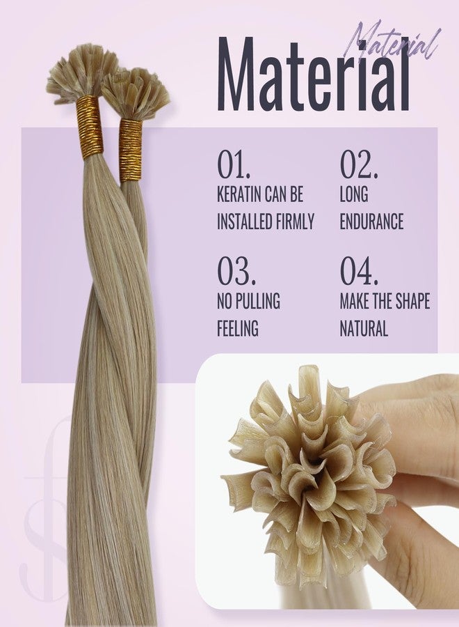 Fshine Keratin Hair Extensions Human Hair Fusion Hair Extensions Color Ash Blonde Mixed with Bleach Blond 22 inch U Tip Hair Extensions Human Hair Highlight Remy Human Hair 50g/50s - Image 4
