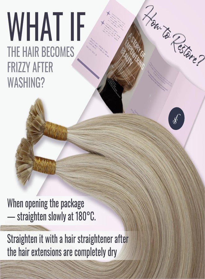 Fshine Keratin Hair Extensions Human Hair Fusion Hair Extensions Color Ash Blonde Mixed with Bleach Blond 22 inch U Tip Hair Extensions Human Hair Highlight Remy Human Hair 50g/50s - Image 3