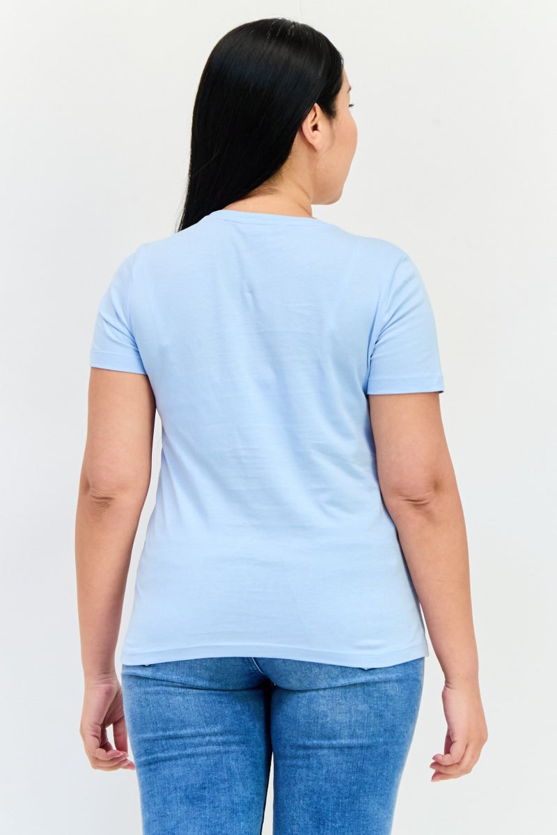 ONLY تي شيرت نسائي بأكمام قصيرة وياقة دائرية، مطبوع برسومات، أزرق - Image 3