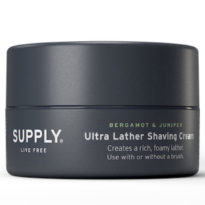 SUPPLY Ultra Lather Shaving Cream Juniper Bergamot Lathering Mens Shaving Cream Hypoallergenic Naturally Soothing Noncomedogenic Protects Against Razor Burn and Irritation 34 Oz Jar