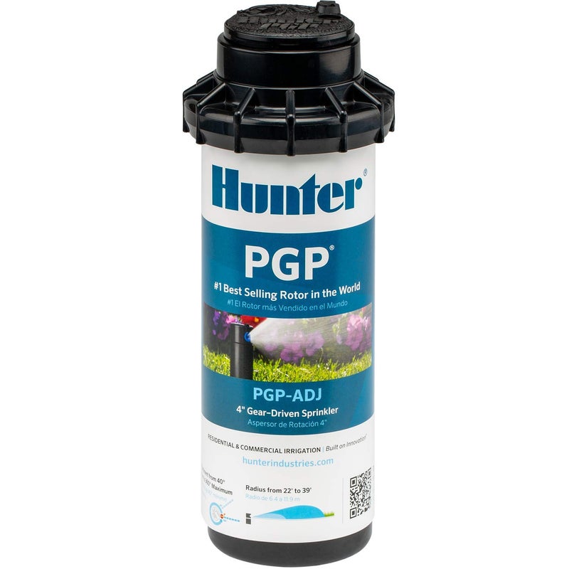 Hunter Industries Hunter PGP-ADJ 3/4" Rotor Sprinkler Head, Adjustable 40°-360° Arc, 4" Pop-Up Gear Drive Lawn Irrigation Head, 22-39 ft Spray Distance, Preinstalled 3.0 GPM Nozzle, 2 Pack - Image 2