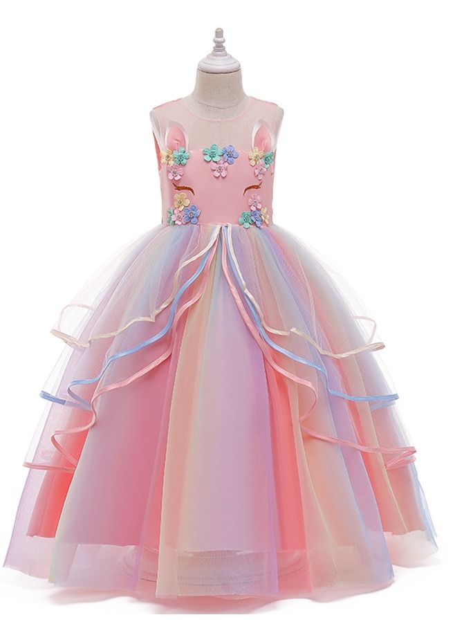 Loquat Summer new unicorn children's dress princess skirt children's dress girls PINK  - Image 1