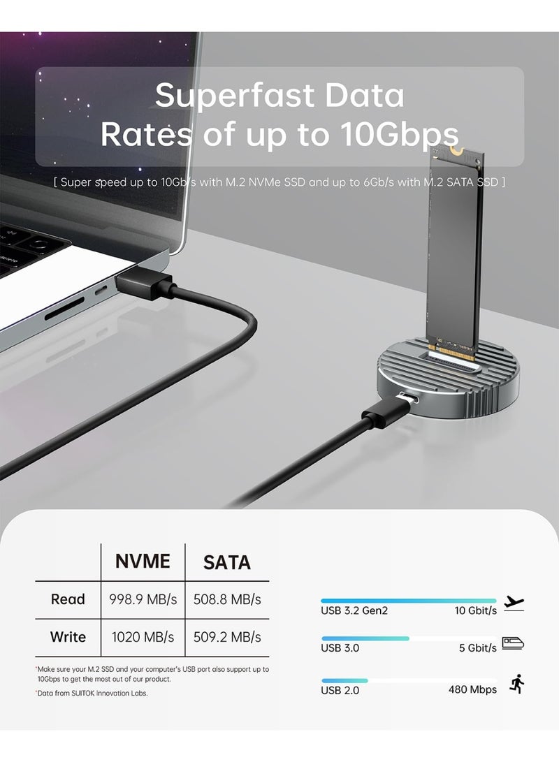 SIGood M.2 NVMe SSD Reader External, 10Gbps M2 to USB Adapter for Both M 2 (M Key, B+M Key) NVMe and SATA NGFF SSD Dock, Size for 22110 2280 2260 2242 2230 Drive Round Docking - Aluminum Alloy - Image 4