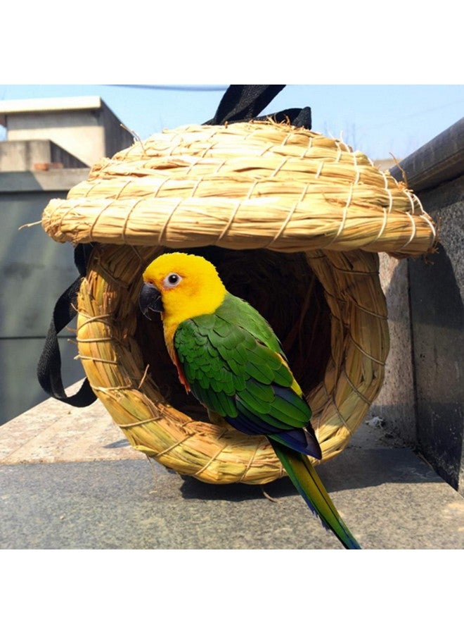 هامليدي عش طيور هاميليدي من القش، بيت طيور من الألياف الطبيعية، كوخ مريح للراحة والتكاثر مع لعبة طيور للببغاوات متوسطة الحجم، ببغاوات الكونيور والكوكاتيل، كبير - Image 3