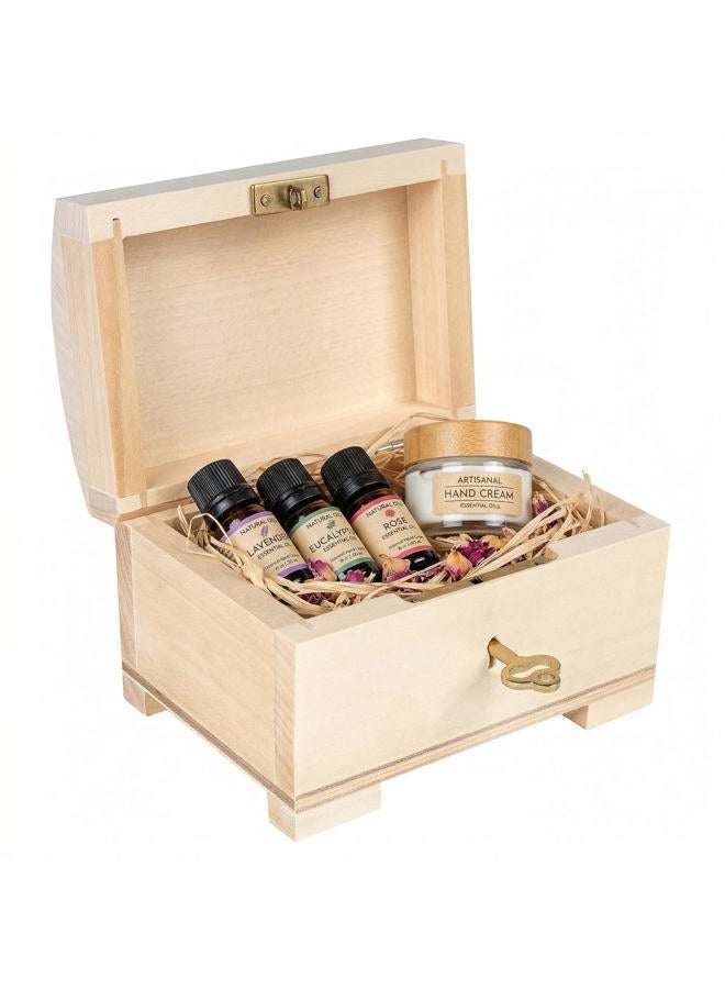 Creative Deco Small Wooden Lockable Jewellery Box | 10.6 x 7.5 x 7.5 cm | Storage Box with Lid, Lock & Key | Plain, Unpainted & Unfinished | Decorative Craft Keepsake Trinket Treasure Gift Chest - Image 1