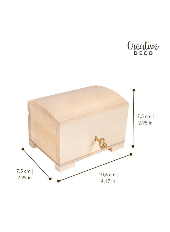 Creative Deco Small Wooden Lockable Jewellery Box | 10.6 x 7.5 x 7.5 cm | Storage Box with Lid, Lock & Key | Plain, Unpainted & Unfinished | Decorative Craft Keepsake Trinket Treasure Gift Chest - Image 3