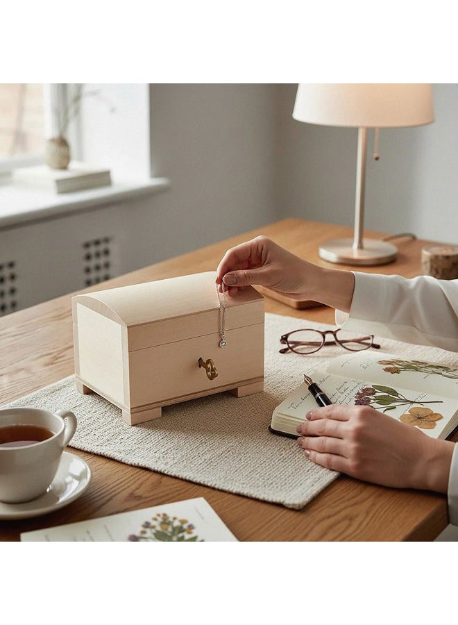 Creative Deco Small Wooden Lockable Jewellery Box | 10.6 x 7.5 x 7.5 cm | Storage Box with Lid, Lock & Key | Plain, Unpainted & Unfinished | Decorative Craft Keepsake Trinket Treasure Gift Chest - Image 2