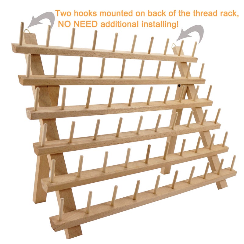 New brothread 60 Spools Wooden Thread Rack/Thread Holder Organizer with Hanging Hooks for Embroidery Quilting and Sewing Threads - Image 2