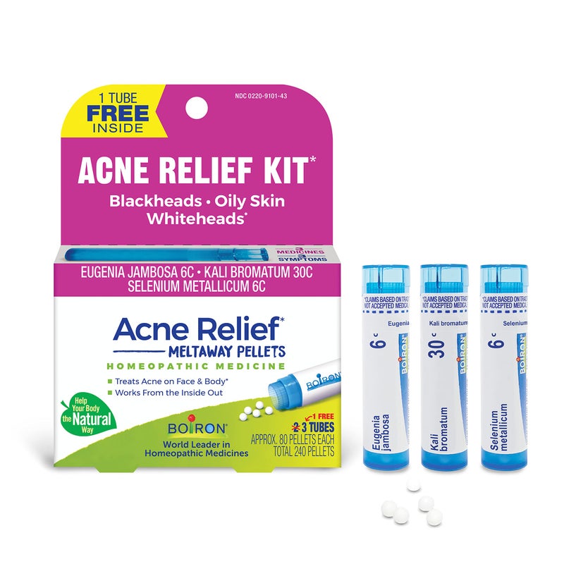 Boiron Acne Relief Kit for Blackheads, Oily Skins, Whiteheads on The Face and Body - 3 Count (240 Pellets) - Image 1