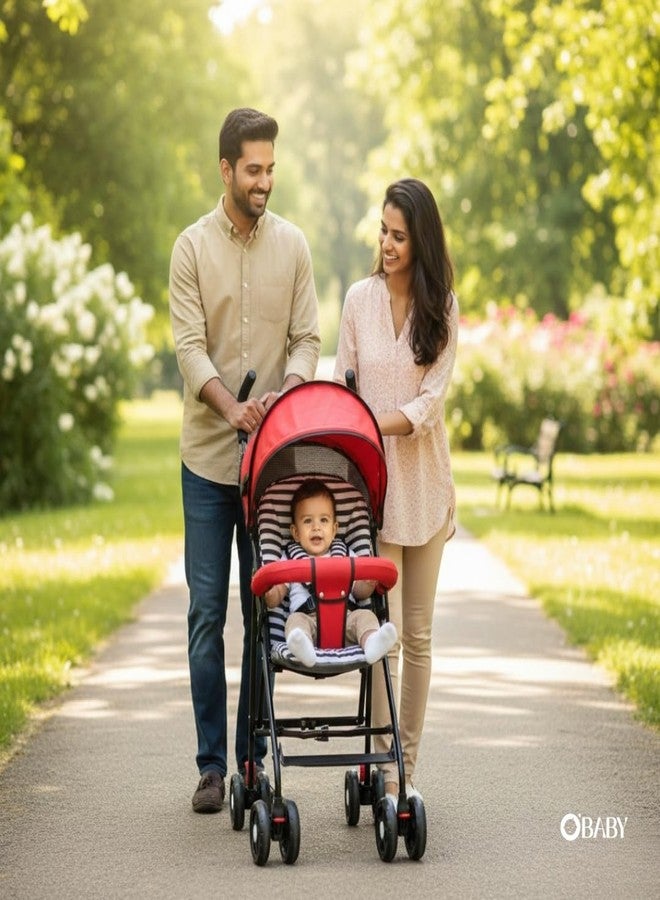 أو بيبي عربة أطفال OBABY مزودة بمقعد قابل للإمالة، ومظلة قابلة للتعديل، وحزام أمان، وعجلات سلسة، وتصميم قابل للطي صغير الحجم (عربة أطفال قابلة للطي باللون الأسود) - Image 2