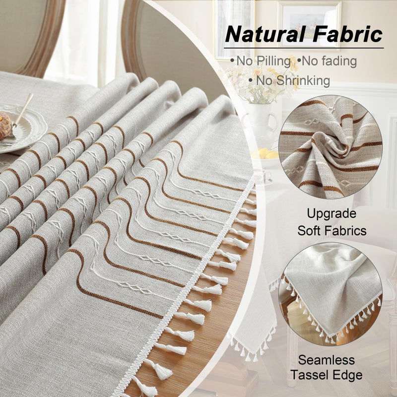 Jia le JIALE Tablecloths for Rectangle Tables, Cotton Linen Table Cloth Waterproof Tablecloth Wrinkle Free Farmhouse Dining Tables Cover, Soft Fabric Table Cloths with Tassels, Coffee, 55" X 70", 4-6 Seats - Image 3