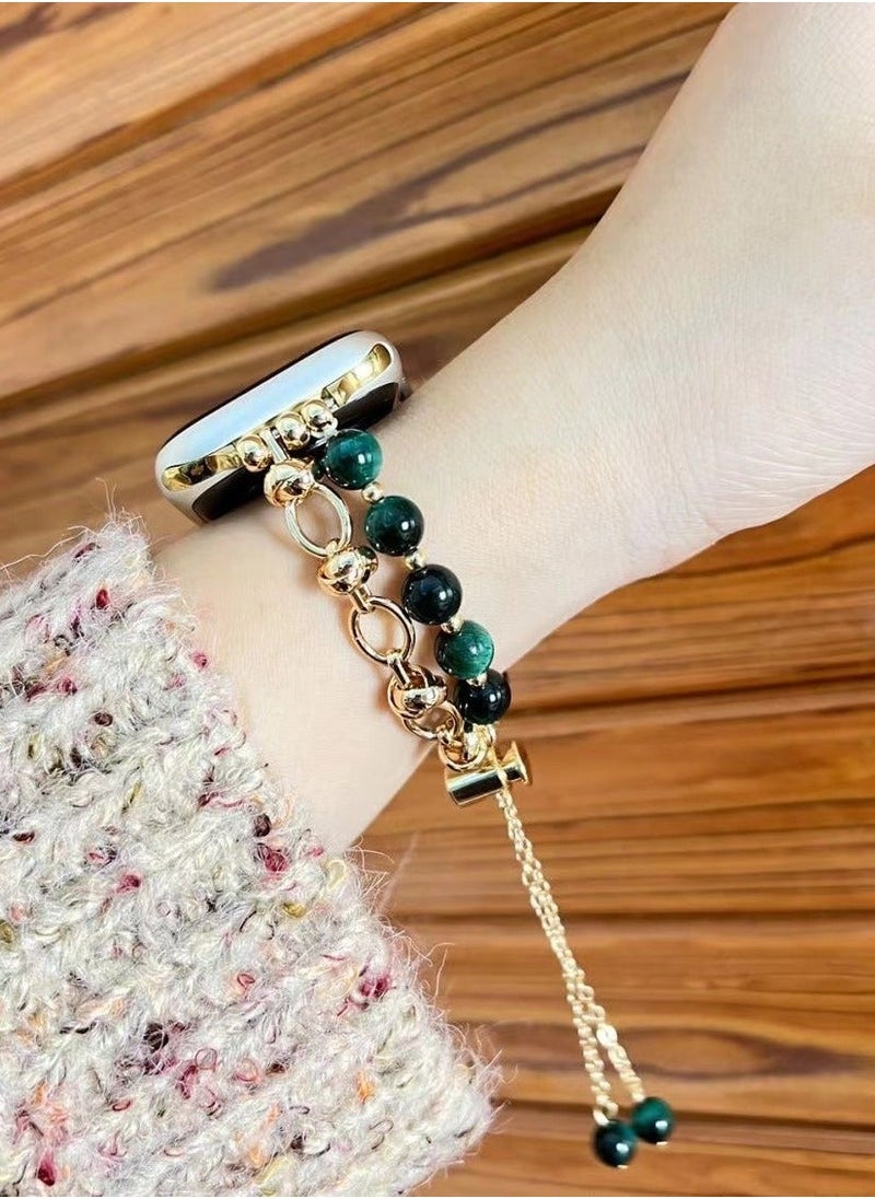 Jade Green Crystal Beaded Watch Band AppleWatch Cat's Eye Bracelet Suitable Apple Watch Band 7/8/9E 41mm - Image 3
