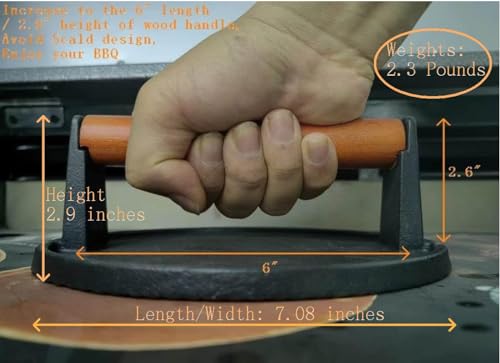 Firsgrill مكبس برجر فيرسجرل 7.08 بوصة دائري و 8.3”X4.3” مستطيل من الحديد الزهر الثقيل مع مقبض خشبي لطهي اللحم لأسطوانات بلاكستون وكامب شيف وبيت بوس وويبر وتريجر - Image 5