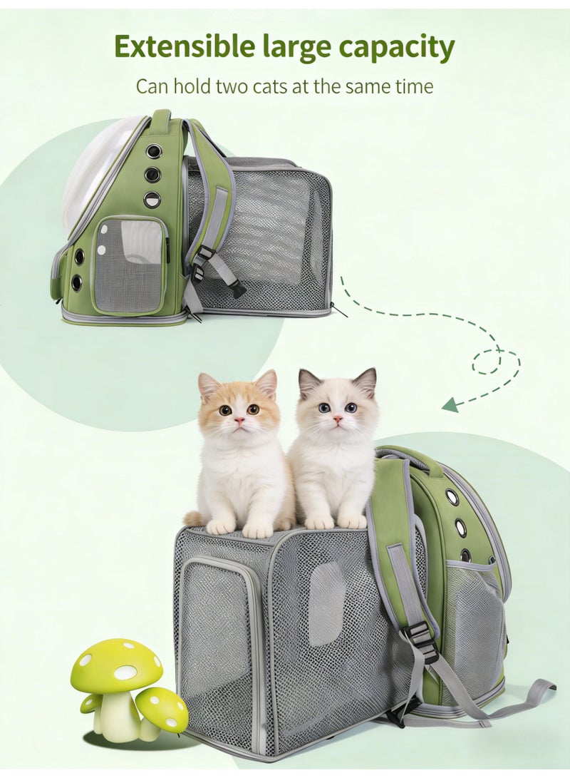 حقيبة ظهر أنيقة لحمل الحيوانات الأليفة مع مساحة إضافية، حقيبة قابلة للتوسيع ومسامية للقطط، حقيبة ظهر فقاعية للحيوانات الأليفة، حقيبة سفر للحيوانات الأليفة مع غطاء واسع، حقيبة ظهر شفافة ومقاومة للماء وقابلة للتوسيع للحيوانات الأليفة للسفر والمشي لمسافات طويلة والمشي في الهواء الطلق - خضراء قابلة للتوسيع - Image 5