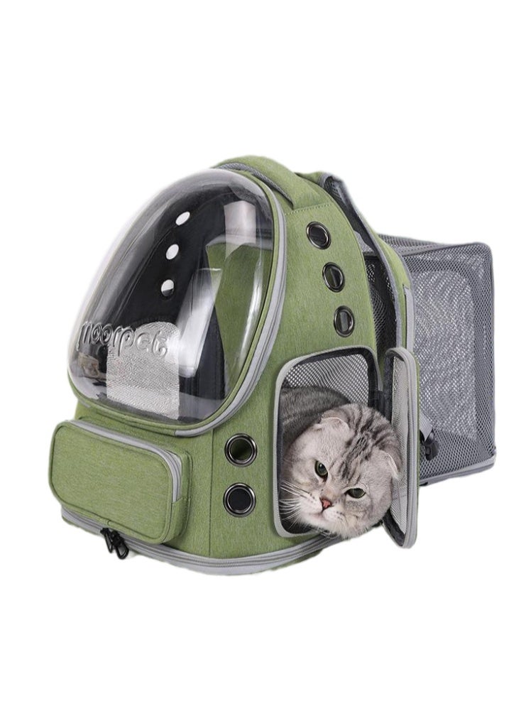 حقيبة ظهر أنيقة لحمل الحيوانات الأليفة مع مساحة إضافية، حقيبة قابلة للتوسيع ومسامية للقطط، حقيبة ظهر فقاعية للحيوانات الأليفة، حقيبة سفر للحيوانات الأليفة مع غطاء واسع، حقيبة ظهر شفافة ومقاومة للماء وقابلة للتوسيع للحيوانات الأليفة للسفر والمشي لمسافات طويلة والمشي في الهواء الطلق - خضراء قابلة للتوسيع - Image 1