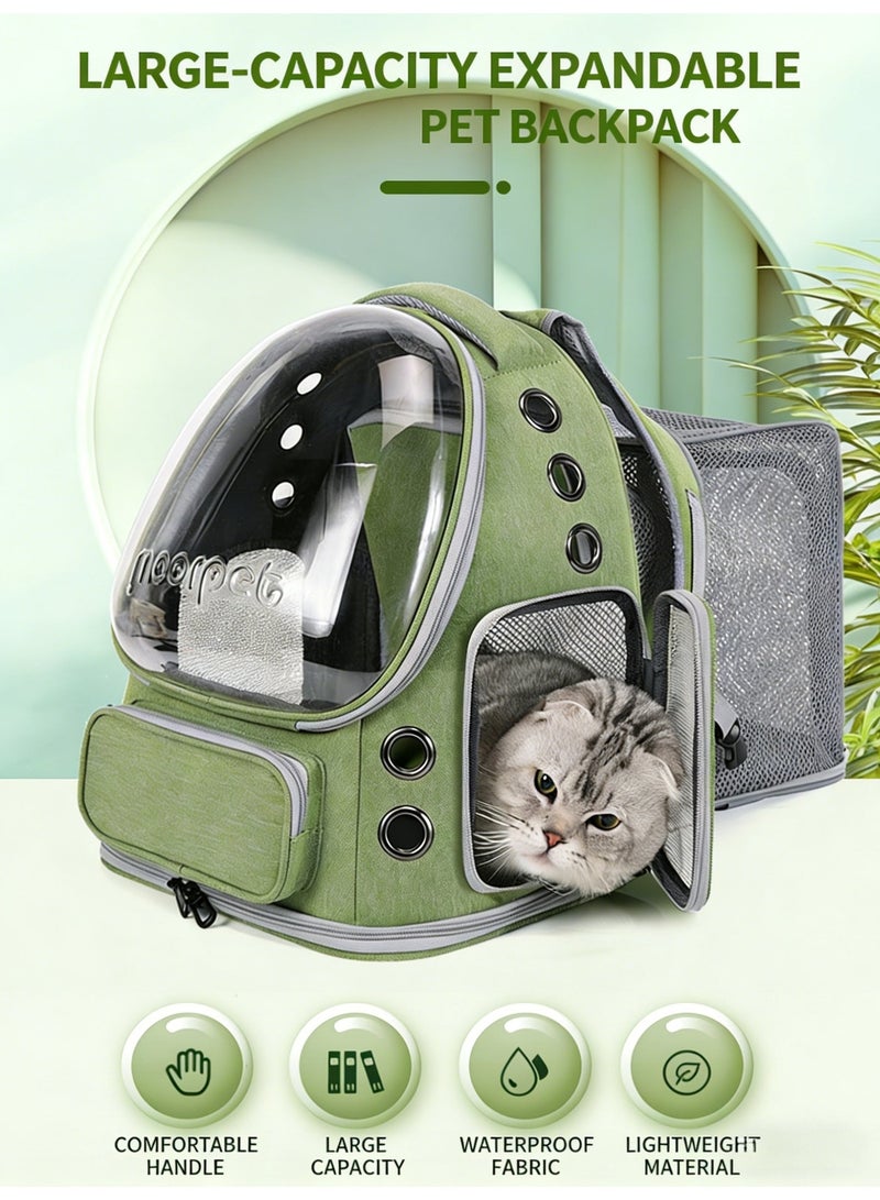 Stylish Pet Carrier Backpack with EXTRA SPACE, Breathable Cat Carrier Bag Expandable, Pet Bubble Backpack, Pet Travel Bag with Space Cover, Transparent Waterproof Portable Pet Space Capsule Backpack for Travel, Hiking, Walking and Outdoor-Green Expandable - Image 5