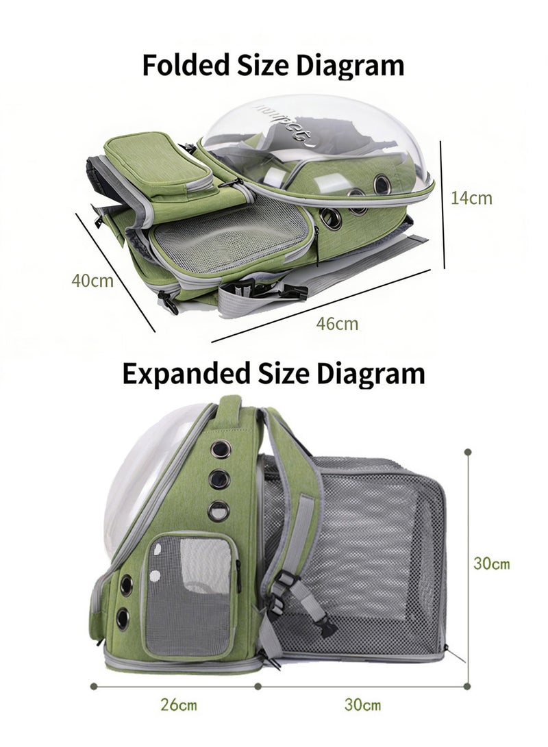 Stylish Pet Carrier Backpack with EXTRA SPACE, Breathable Cat Carrier Bag Expandable, Pet Bubble Backpack, Pet Travel Bag with Space Cover, Transparent Waterproof Portable Pet Space Capsule Backpack for Travel, Hiking, Walking and Outdoor-Green Expandable - Image 3