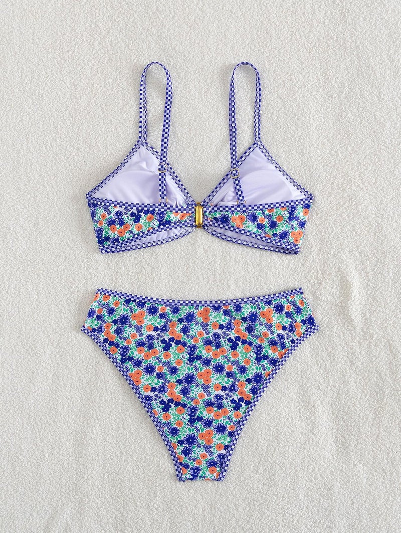 Tainehs Women's Two Piece Bikini Sets O Ring Front Top Ditsy Floral Triangle Swimsuits Cheeky Bathing Suit - Image 5