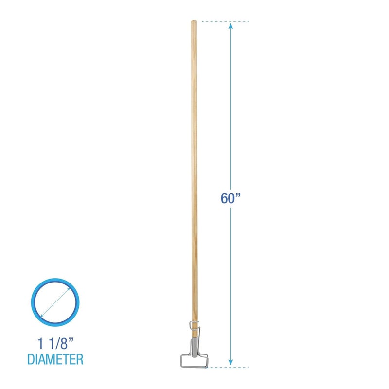 boardwalk Spring Grip Metal Head Mop Handle for Most Mop Heads, Wood, 60", Natural - Image 2