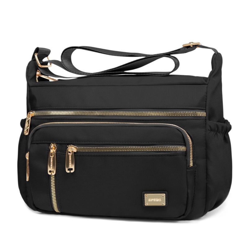 NPBAG Crossbody Bag for Women, Nylon Shoulder Purse Handbag Messenger Bag, Trendy Pocketbooks, Waterproof and Multi-Pockets (Black) - Image 1