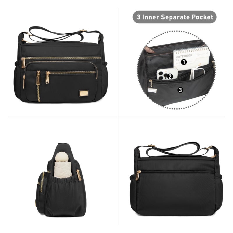 NPBAG Crossbody Bag for Women, Nylon Shoulder Purse Handbag Messenger Bag, Trendy Pocketbooks, Waterproof and Multi-Pockets (Black) - Image 3