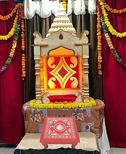 Epraiser Size 18x18 inches Fine Quality Wooden Shubh Laabh Painted Multi Use Handcrafted Self Design Pooja TableBajotPatla Wooden All Purpose Chowki - Image 2