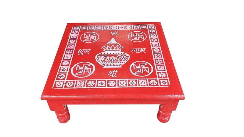 Epraiser Size 18x18 inches Fine Quality Wooden Shubh Laabh Painted Multi Use Handcrafted Self Design Pooja TableBajotPatla Wooden All Purpose Chowki - Image 4