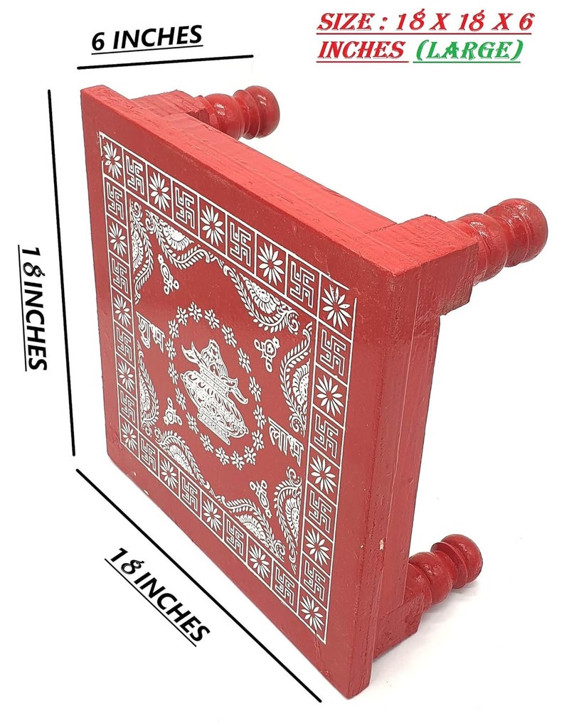 Epraiser Size 18x18 inches Fine Quality Wooden Shubh Laabh Painted Multi Use Handcrafted Self Design Pooja TableBajotPatla Wooden All Purpose Chowki - Image 3