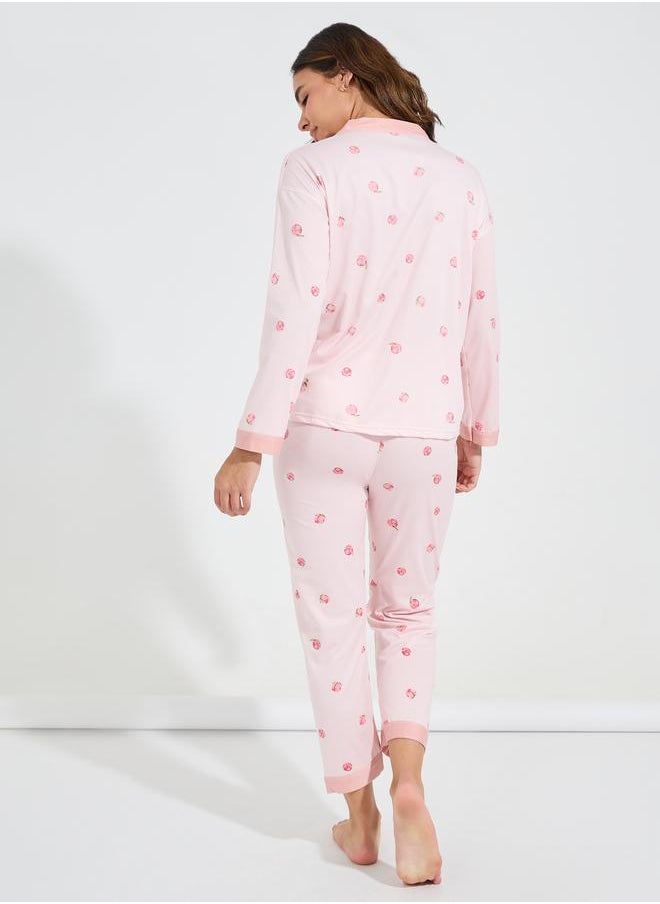 AOP Peach Collarless Contrast Edge Shirt & Pyjama Set - pzsku/Z687FE8270C1277F5797CZ/45/_/1723796257/c0289a62-43f4-48d7-833a-9926c3a69f3d