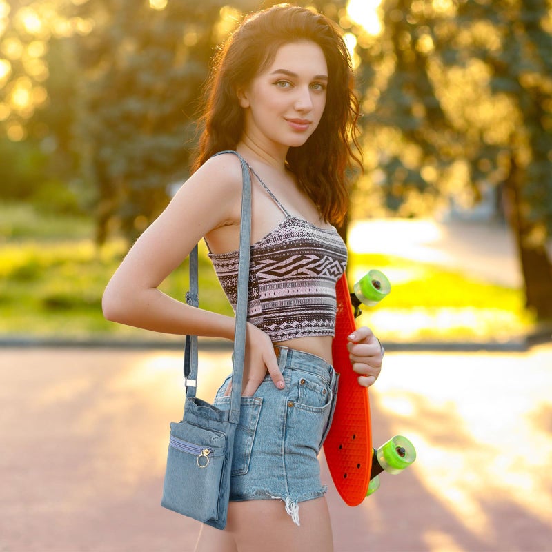 Cosblank 2 Pcs Small Denim Purses Crossbody Bags Jean Shoulder Handbag Adjustable Retro Denim Cell Phone Bags for Women (Retro Style) - Image 3