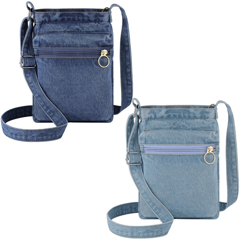 Cosblank 2 Pcs Small Denim Purses Crossbody Bags Jean Shoulder Handbag Adjustable Retro Denim Cell Phone Bags for Women (Retro Style) - Image 1