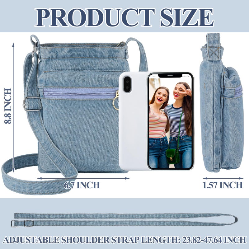 Cosblank 2 Pcs Small Denim Purses Crossbody Bags Jean Shoulder Handbag Adjustable Retro Denim Cell Phone Bags for Women (Retro Style) - Image 4