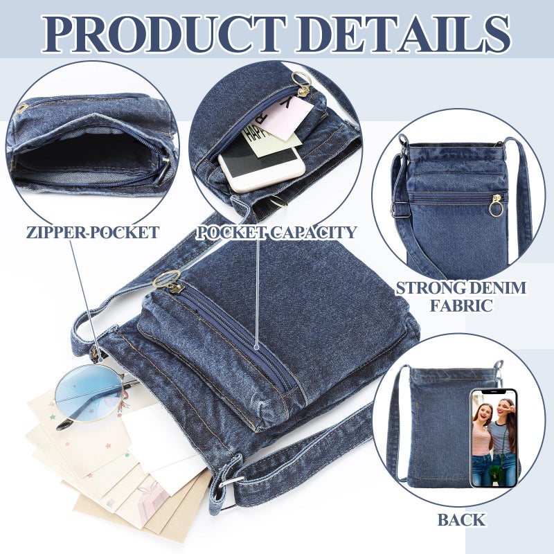 Cosblank 2 Pcs Small Denim Purses Crossbody Bags Jean Shoulder Handbag Adjustable Retro Denim Cell Phone Bags for Women (Retro Style) - Image 5
