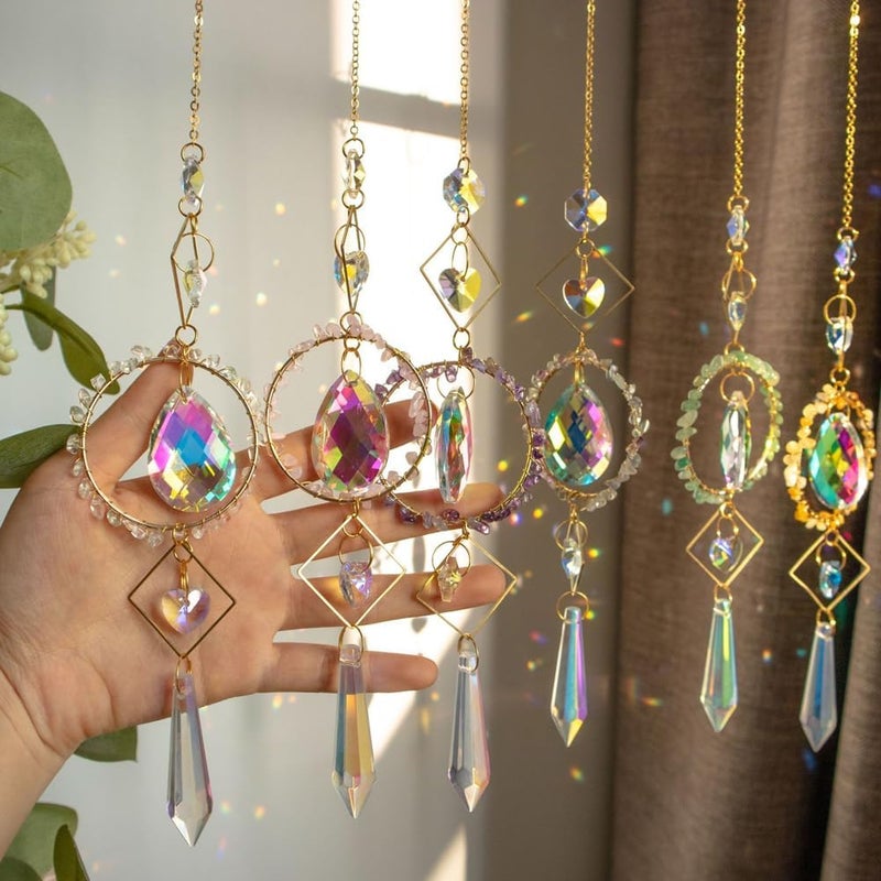 HOSTEESSCHOICE Crystal Suncatchers Window Hanging Wind Chime Pendant Ornament with Rough Stones Amethyst,for Home, Garden Tree Plants, and Meditation Decor (Yellow) - Image 3